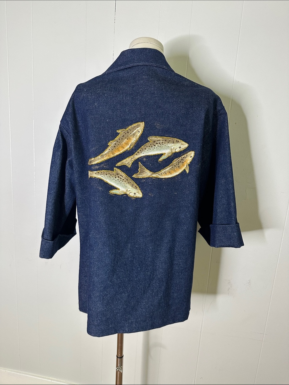 Vintage 70s Jumping Trout Handmade Ugly Art To Wear Jacket